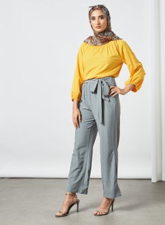 RAHA Boat Neck Long Sleeves Modest Top Yellow  - Image 2