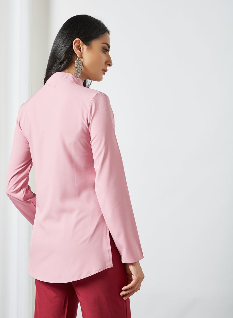 RAHA - Chinese Collar Button Down Modest Top Purple - Image 1