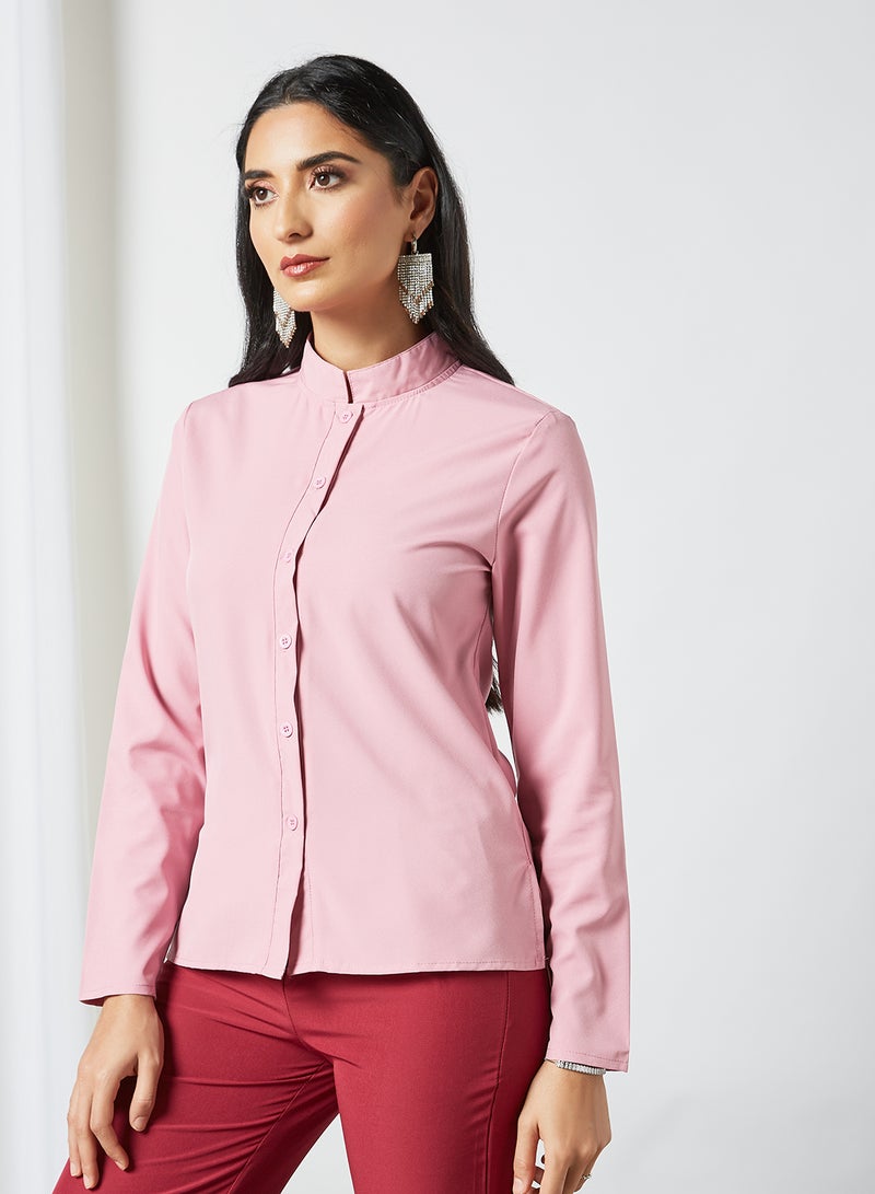 RAHA - Chinese Collar Button Down Modest Top Purple - Image 1