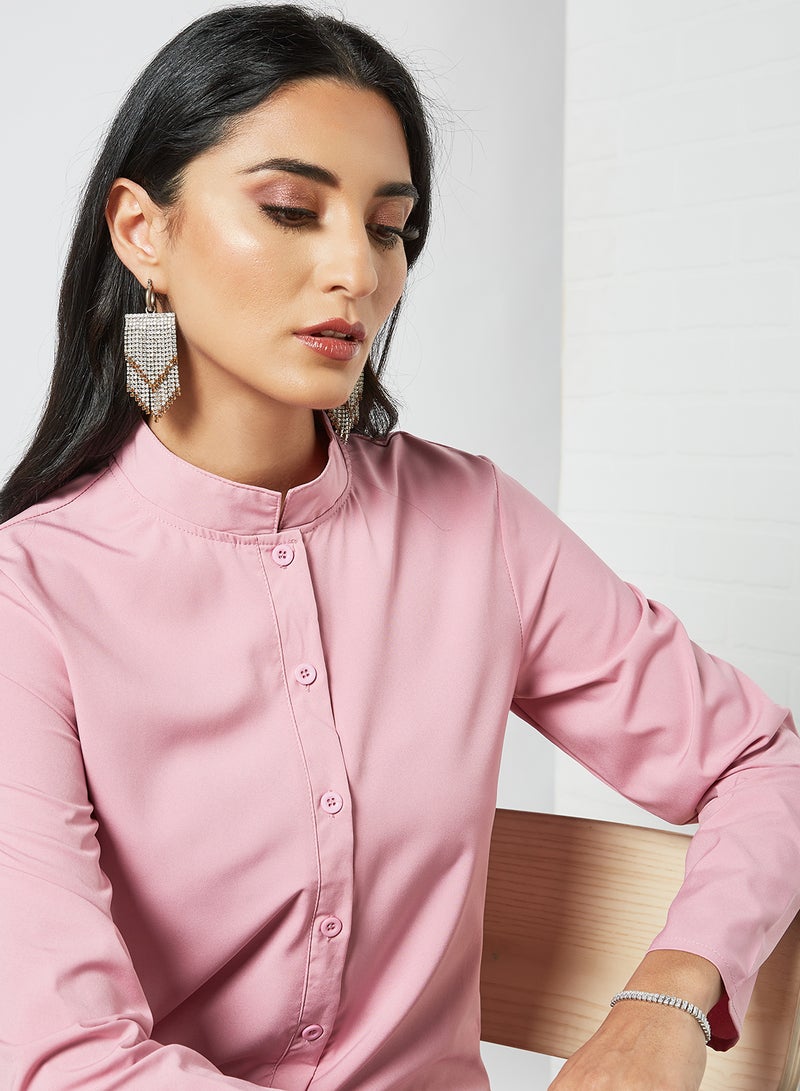 RAHA - Chinese Collar Button Down Modest Top Purple - Image 1
