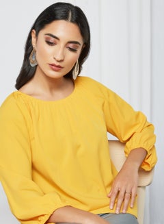 RAHA Boat Neck Long Sleeves Modest Top Yellow  - Image 4
