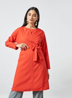 RAHA Self-Tie Long Sleeves Modest Tunic Red  - Image 1