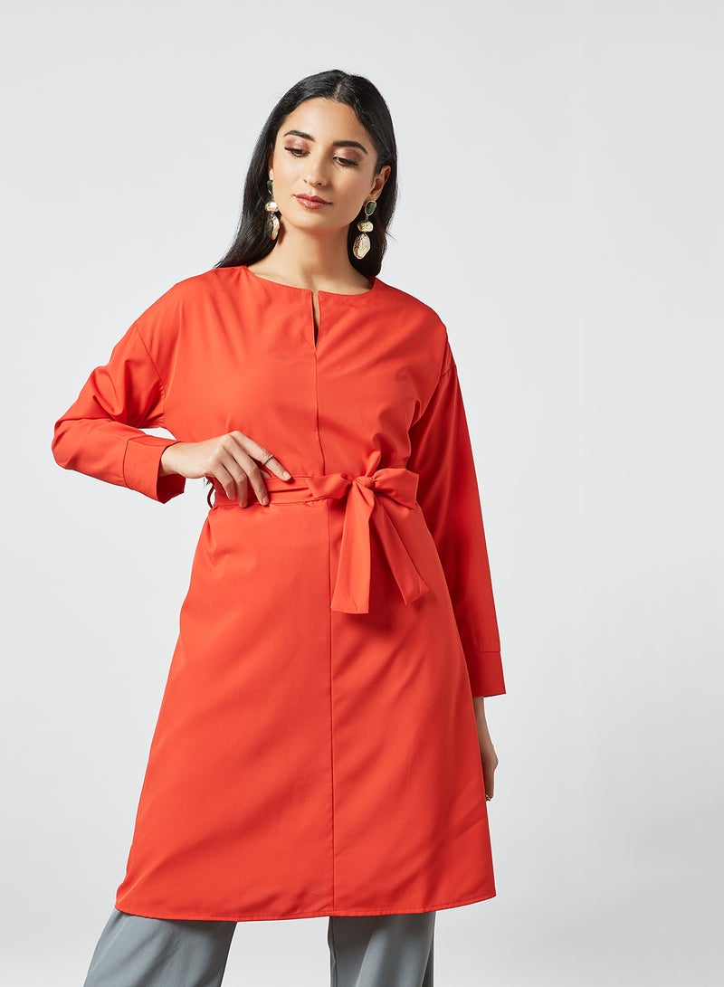 RAHA - Self-Tie Long Sleeves Modest Tunic Red - Image 1
