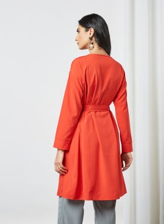 RAHA Self-Tie Long Sleeves Modest Tunic Red  - Image 3