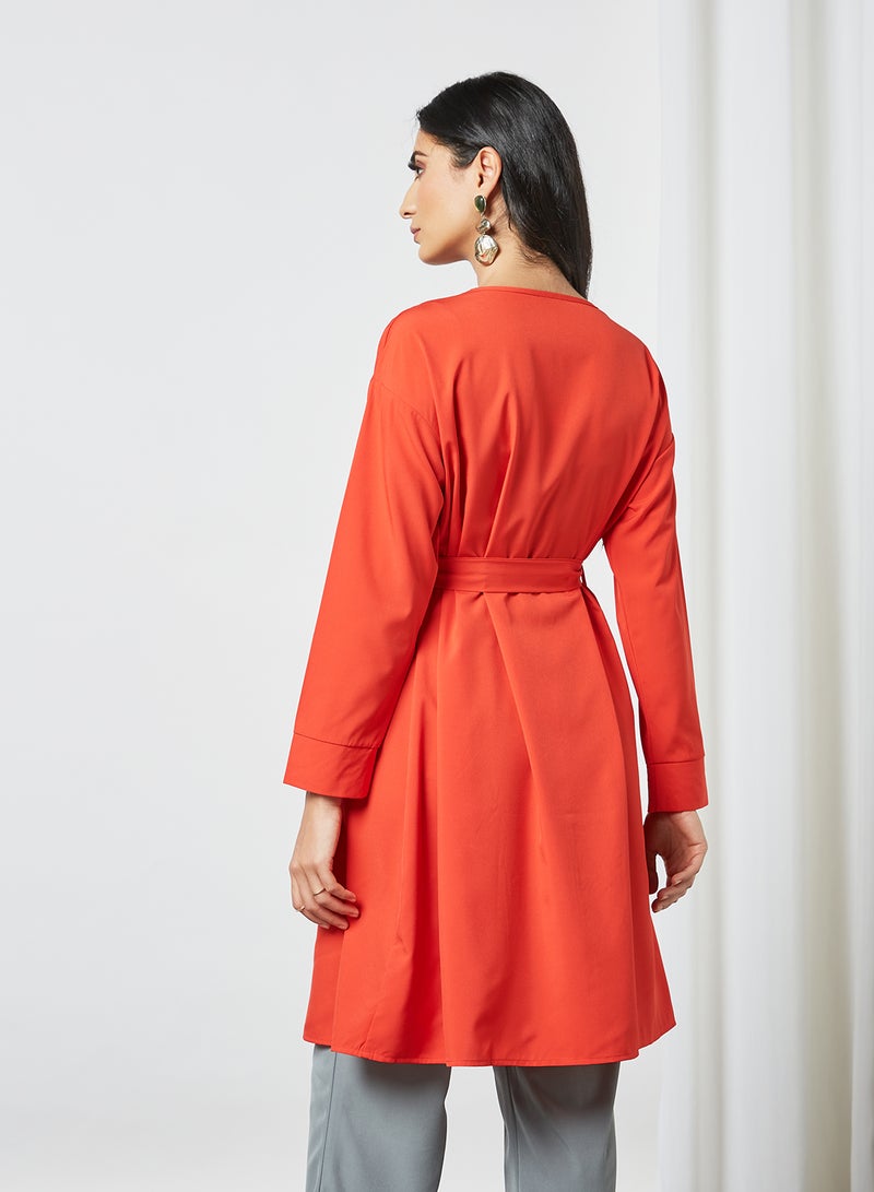 RAHA - Self-Tie Long Sleeves Modest Tunic Red - Image 1