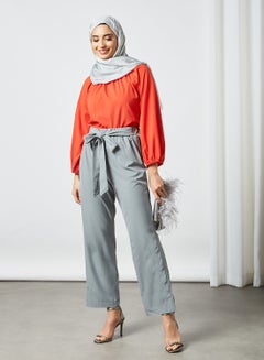 RAHA Boat Neck Long Sleeves Modest Top Red  - Image 2