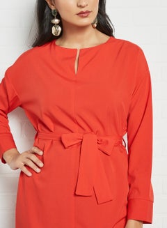 RAHA Self-Tie Long Sleeves Modest Tunic Red  - Image 4