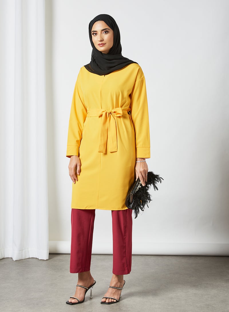 Self-Tie Long Sleeves Modest Tunic Yellow - v1631713882/N46534917V_2