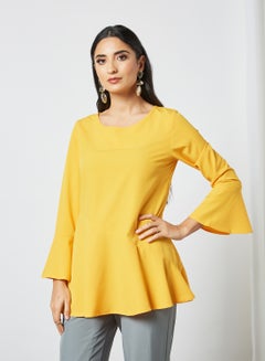 RAHA Round Neck Bell Sleeves  Modest Tunic Yellow  - Image 1