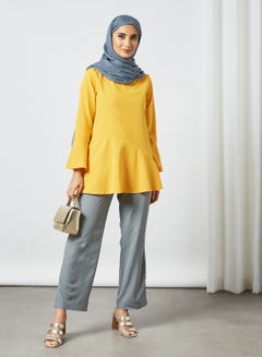 RAHA Round Neck Bell Sleeves  Modest Tunic Yellow  - Image 2
