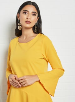 RAHA Round Neck Bell Sleeves  Modest Tunic Yellow  - Image 4
