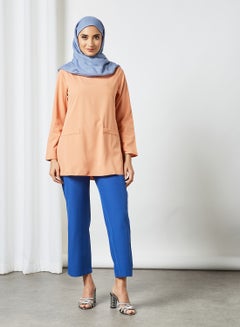 RAHA Round Neck Long Sleeves With Side Pockets Modest Top Orange  - Image 2