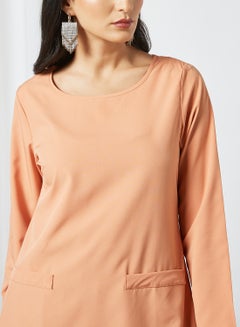 RAHA Round Neck Long Sleeves With Side Pockets Modest Top Orange  - Image 4