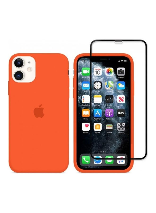 MARGOUN 2-Pack Silicone Cover Case and Screen Protector for Apple iPhone 12 Orange/Clear - Image 1