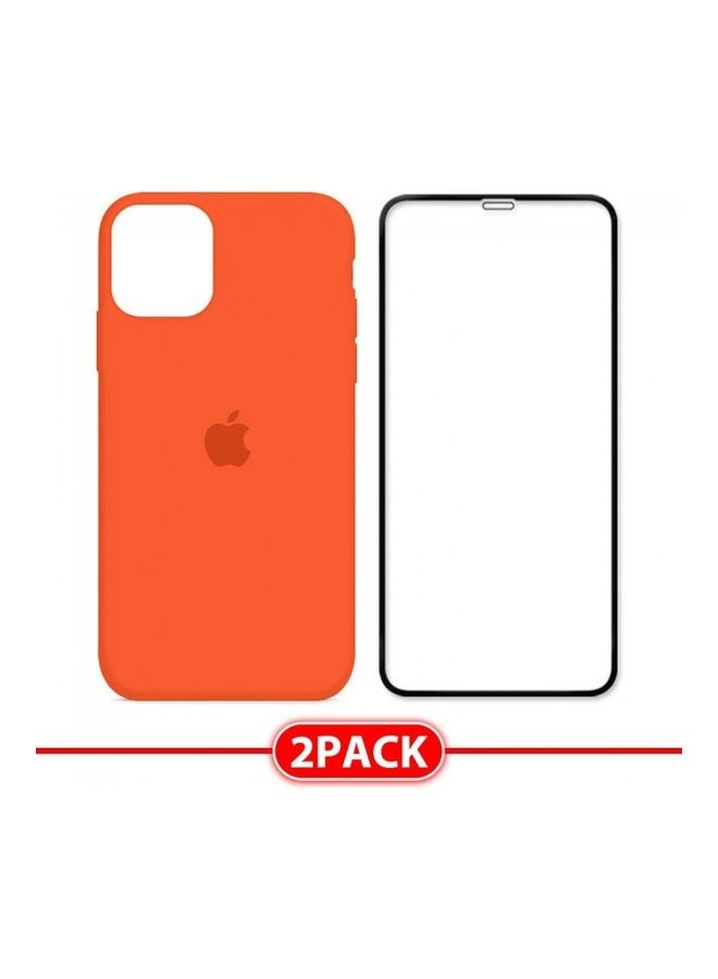MARGOUN 2-Pack Silicone Cover Case and Screen Protector for Apple iPhone 12 Orange/Clear - Image 2