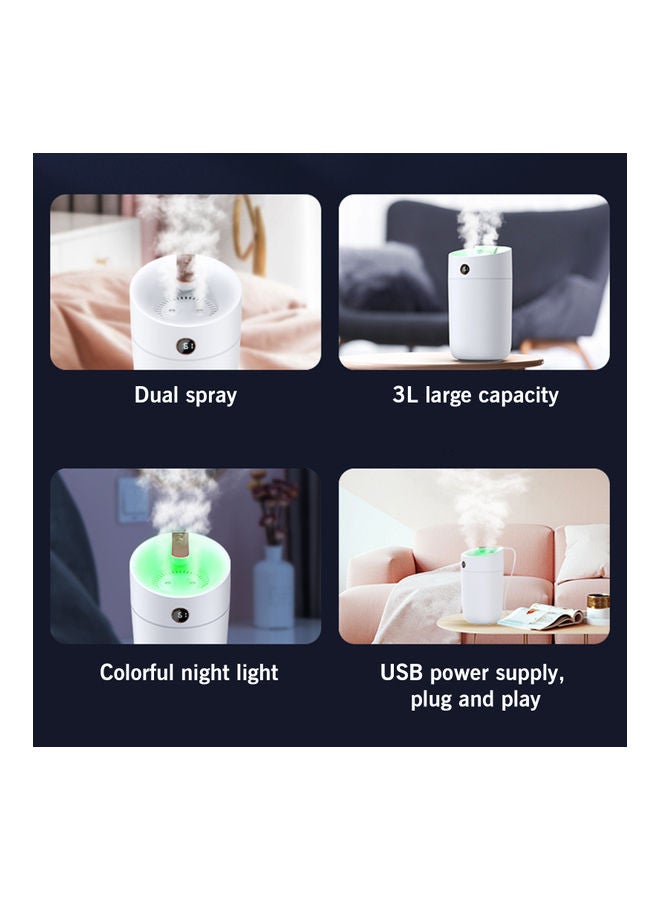 Generic - 3L Large Capacity Cool Mist Air Humidifier Vaporizer with Real-Time Moisture Display Screen Colourful Night Light White - Image 1