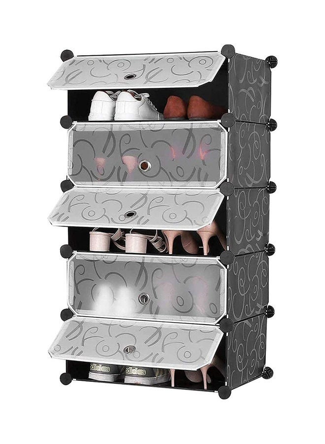 5-Tier Shoe Rack Wardrobe With Cover Black/White 89x46x35.50inch  - Image 1