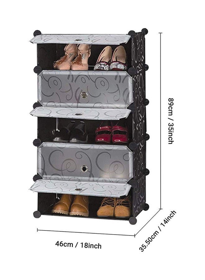5-Tier Shoe Rack Wardrobe With Cover Black/White 89x46x35.50inch  - Image 2