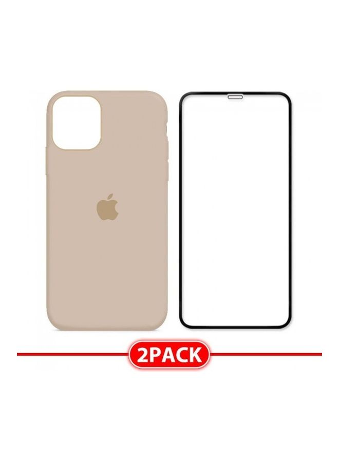 MARGOUN - 2-Pack Silicone Cover Case and Screen Protector for Apple iPhone 12 Pro Max Pink Sand/Clear - Image 1