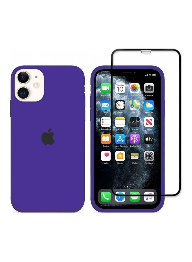 مارجون لاصقة حماية للشاشة غطاء حماية من السيليكون لهاتف آبل آيفون 12 ميني مجموعة من قطعتين أرجواني/ شفاف - Image 1