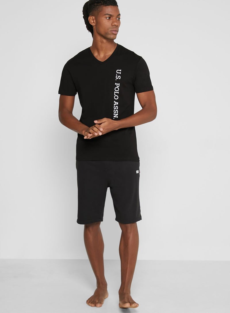 U.S. Polo Assn. - Logo V Neck T-Shirt Black - Image 1
