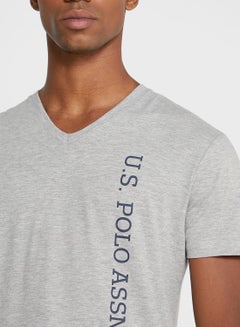 U.S. Polo Assn. Logo V Neck T-Shirt Grey  - Image 3