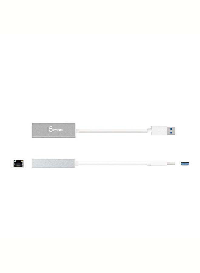 J5 Create - JUE130 USB 3.0 to 10/100/1000 G Ethernet Adapter Silver - Image 1