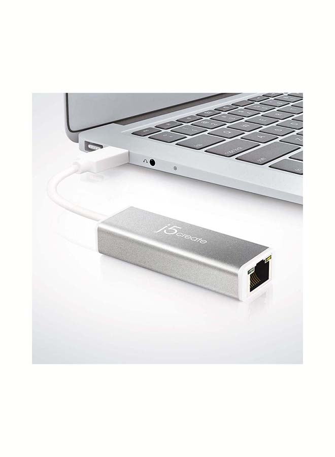 J5 Create - JUE130 USB 3.0 to 10/100/1000 G Ethernet Adapter Silver - Image 1