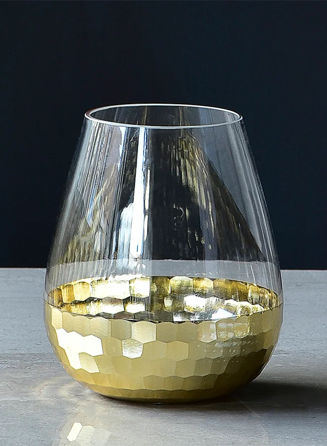 ebb & flow Handmade Glass Flower Vase Unique Luxury Quality Material for the Perfect Stylish Home HZ5973D Clear/Gold 16cm