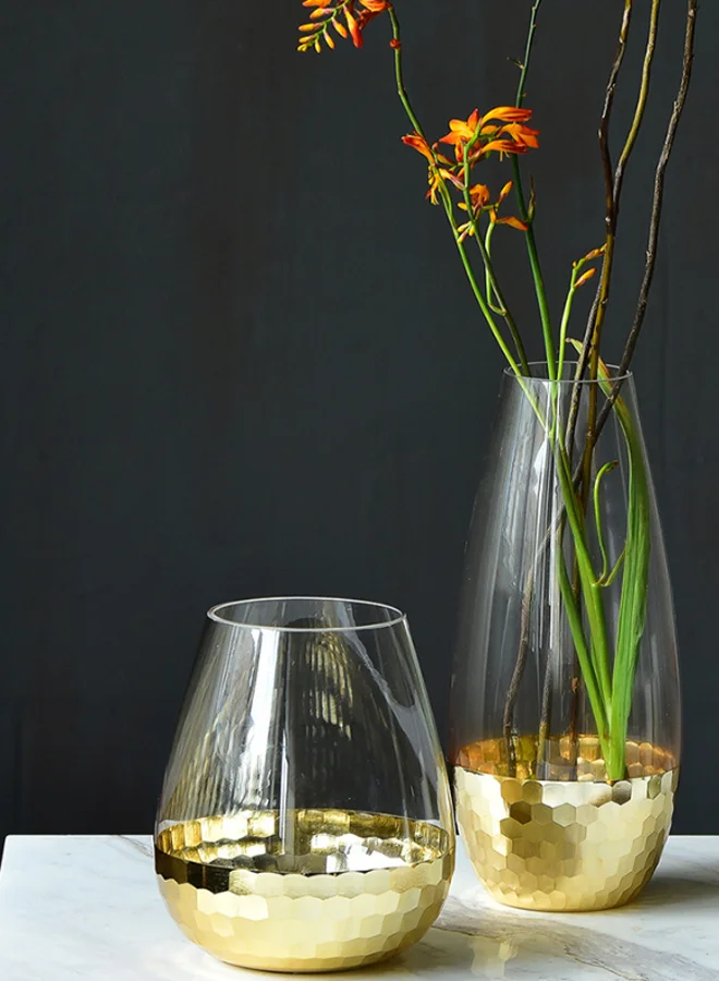 ebb & flow Handmade Glass Flower Vase Unique Luxury Quality Material for the Perfect Stylish Home HZ5973D Clear/Gold 16cm