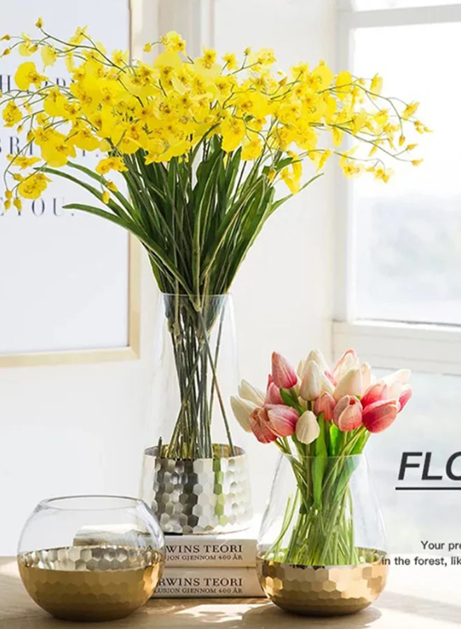 ebb & flow Handmade Glass Flower Vase Unique Luxury Quality Material for the Perfect Stylish Home HZ5973D Clear/Gold 16cm