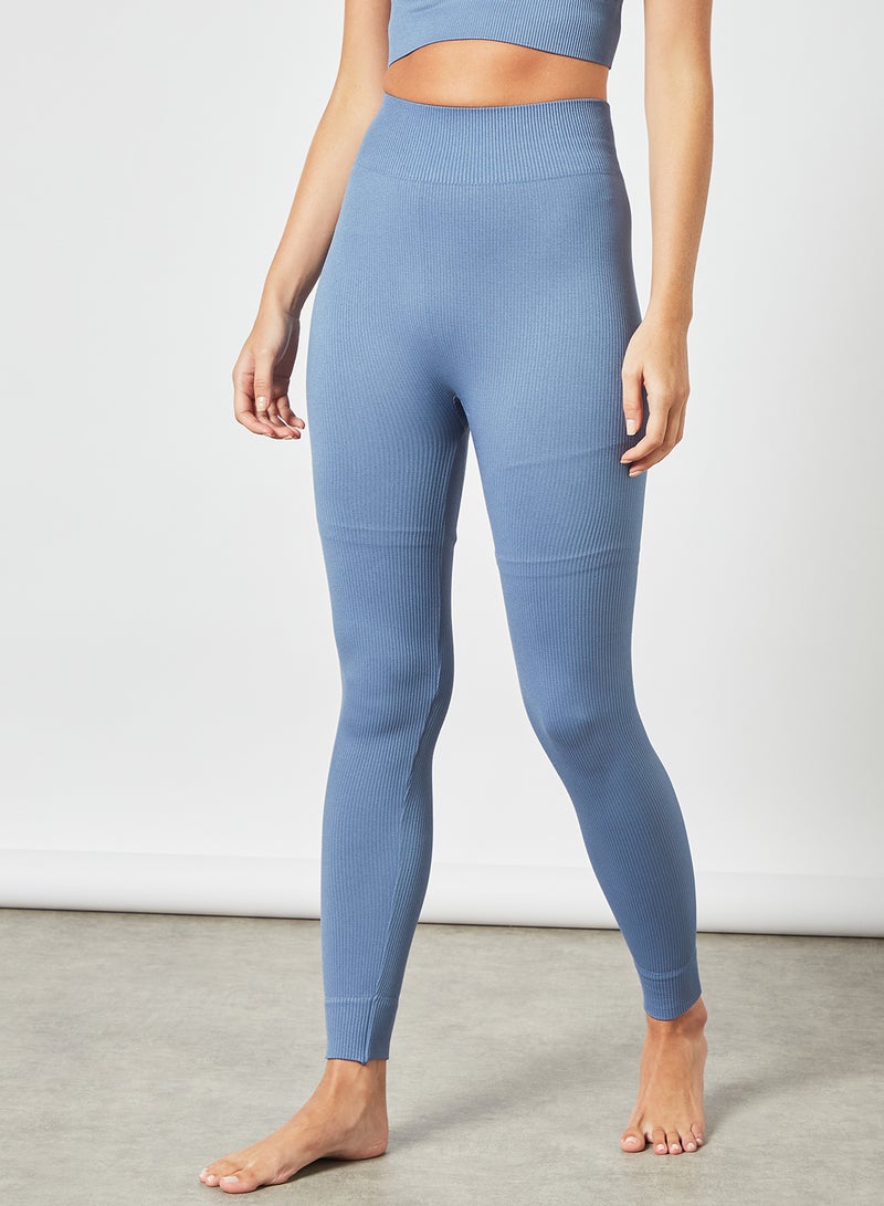 Only Play High Waist Ribbed Training Leggings Blue  - Image 1