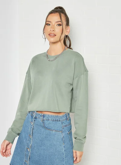 ONLY Basic Cropped Sweatshirt Sage Green