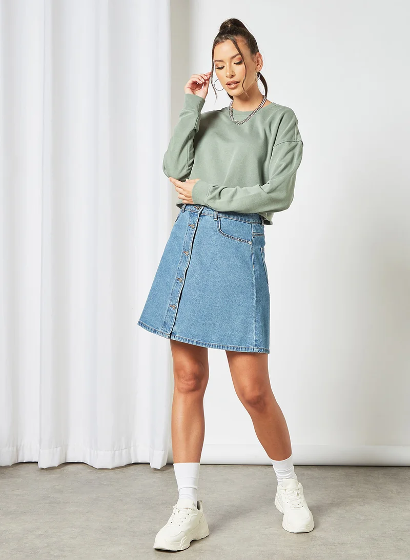 ONLY Basic Cropped Sweatshirt Sage Green