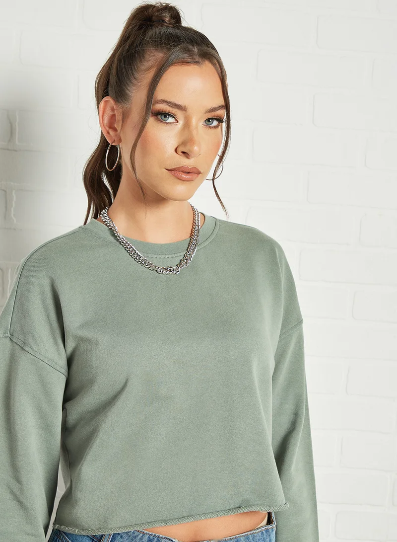 ONLY Basic Cropped Sweatshirt Sage Green