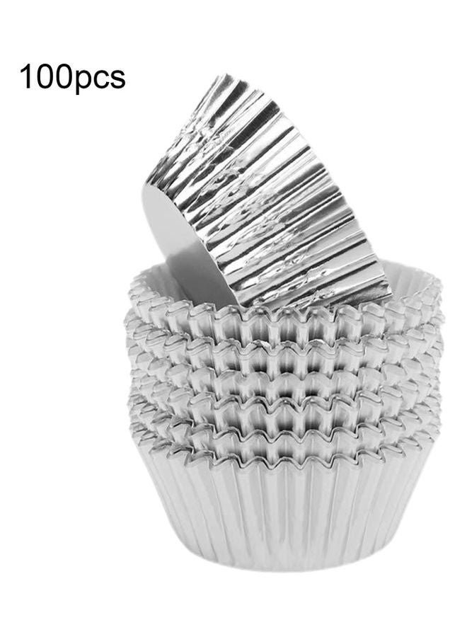 100-Piece Grease-Proof Heat Resistant Aluminum Foil Cupcake Liners Silver  - Image 1