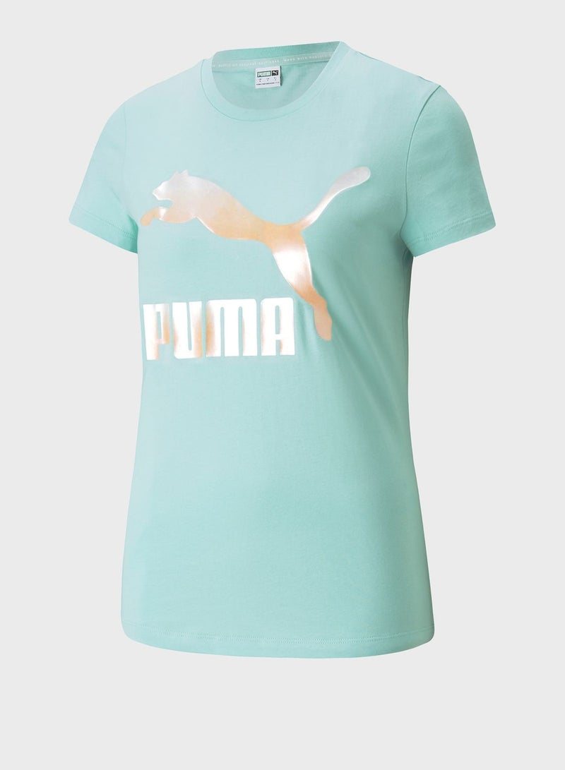 بوما تيشيرت بفتحة رقبة مستديرة مزين بشعار كحلي بنمط الجاكار - Image 1