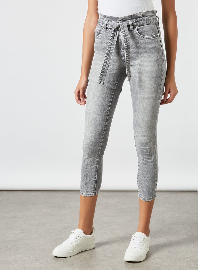 ONLY Ankle Grazer Skinny Paperbag Jeans Grey  - Image 1