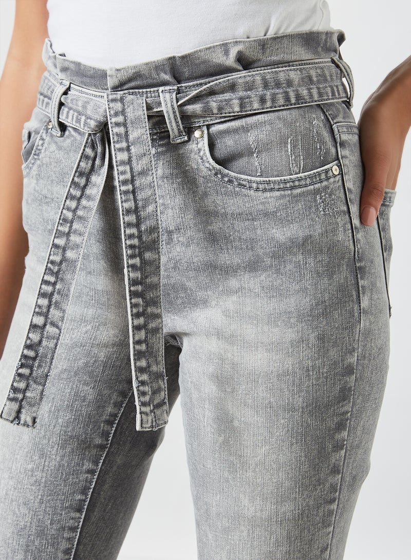 ONLY Ankle Grazer Skinny Paperbag Jeans Grey  - Image 4
