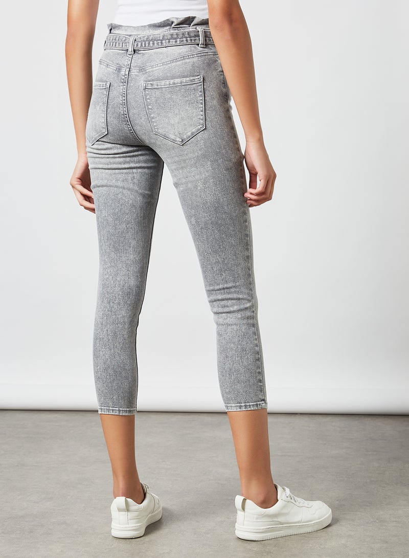 ONLY Ankle Grazer Skinny Paperbag Jeans Grey  - Image 2
