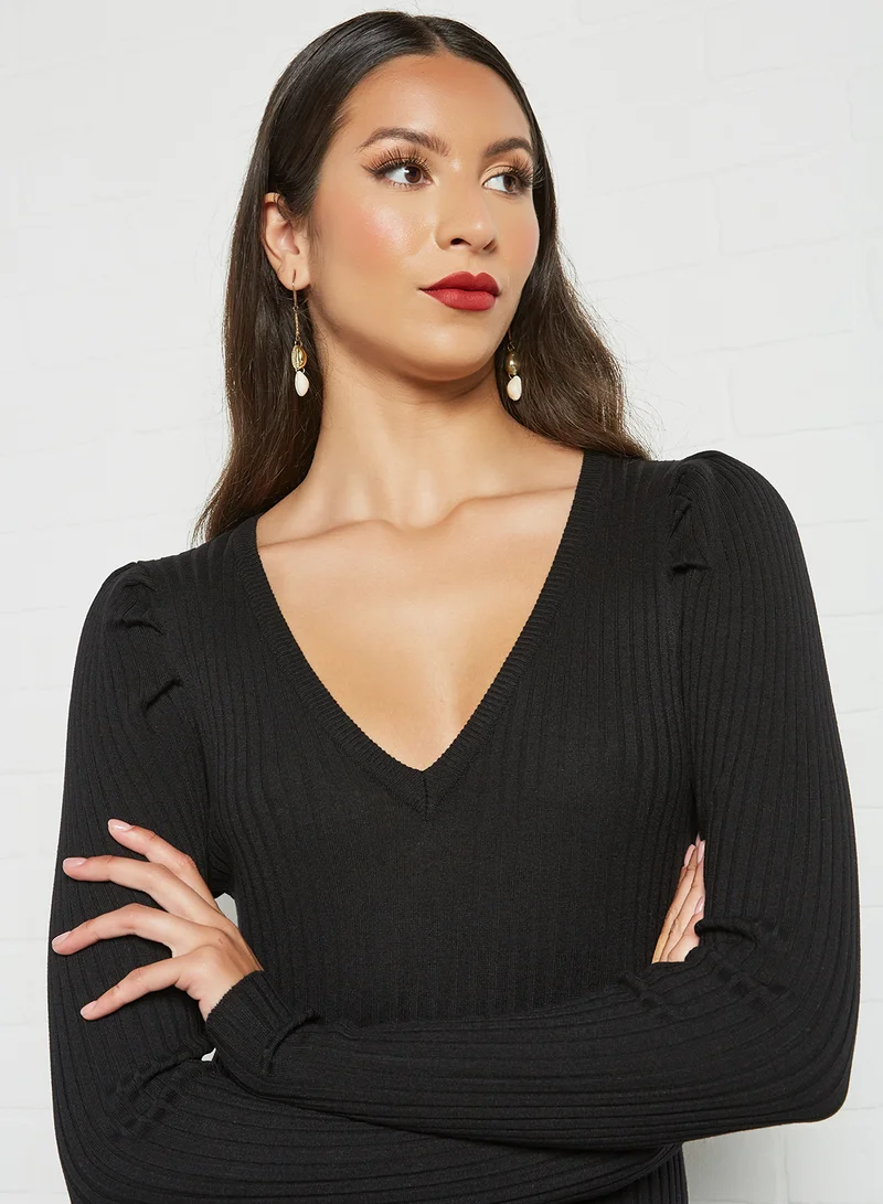 ONLY Knit V-Neck Dress Black