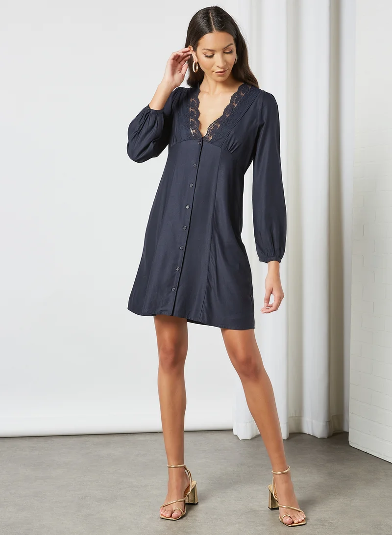 ONLY Lace Trim Button Down Dress