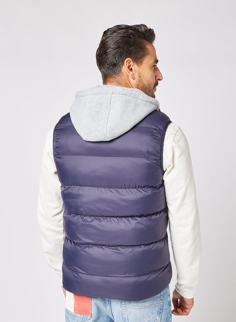 Athletiq - Men's Casual Contrast Hooded And Side Pockets Detail Puffer Vest Jacket Navy - Image 1