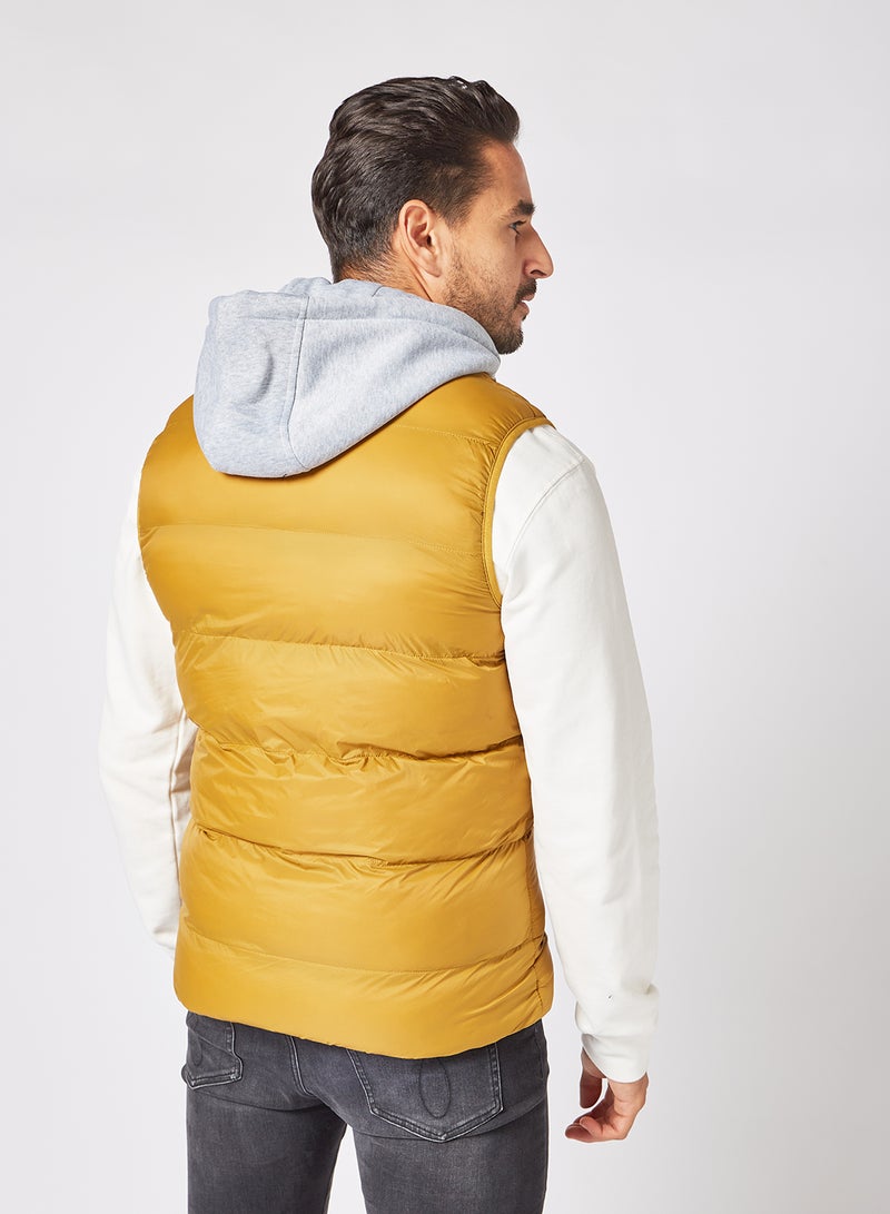 Men's Casual Contrast Hooded And Side Pockets Detail Puffer Vest Jacket Yellow - v1631797319/N47146658V_4