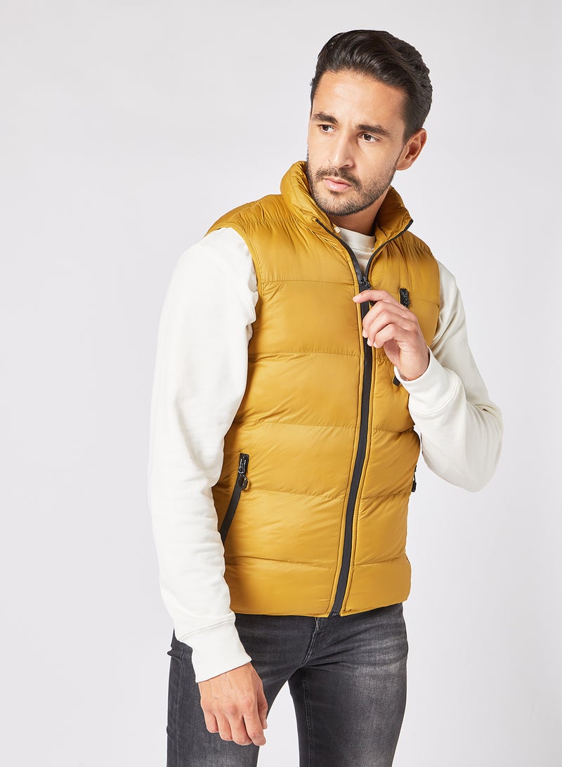 Men's Casual Contrast Hooded And Side Pockets Detail Puffer Vest Jacket Yellow - v1631797319/N47146658V_5