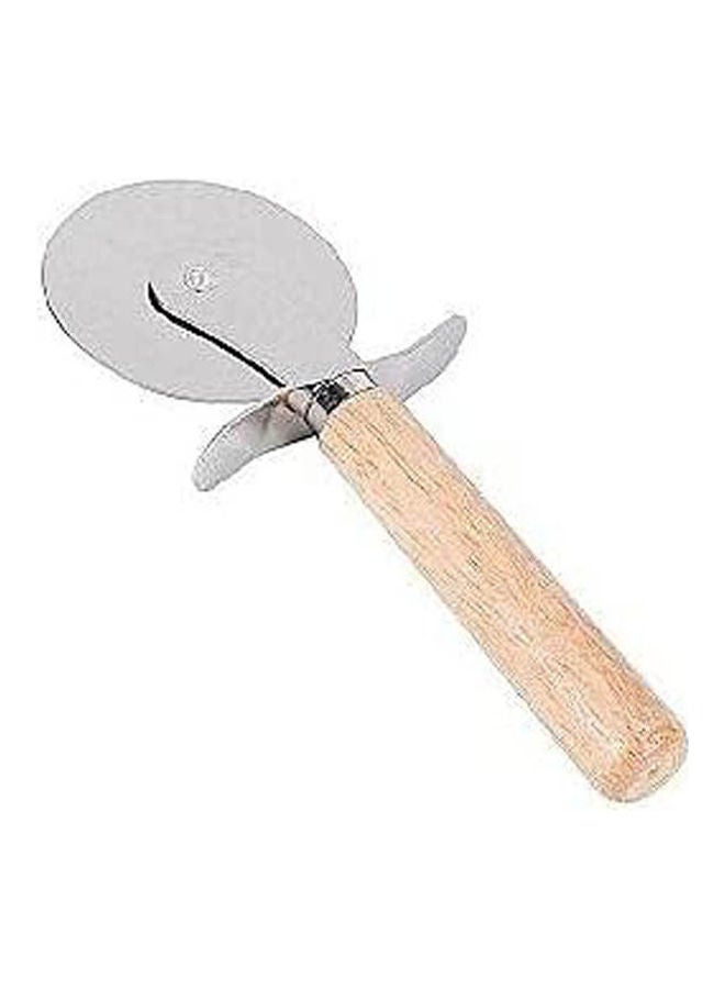 Stainless Steel Pizza Cutter With Wooden Handle Beige-Silver