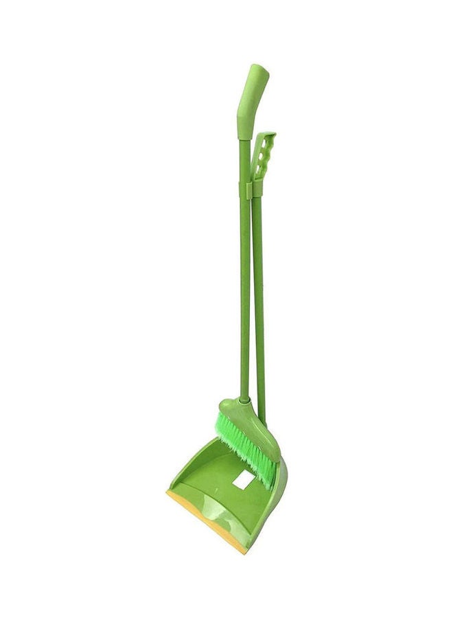Dust Pan And Dust Brush With 2 Plastic Handles Green 90cm - Image 1
