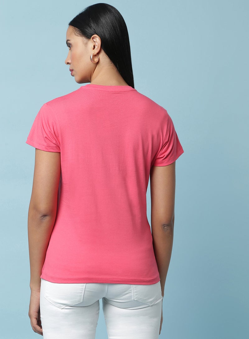 Aila Round Neck Printed T-Shirt Pink - Image 2