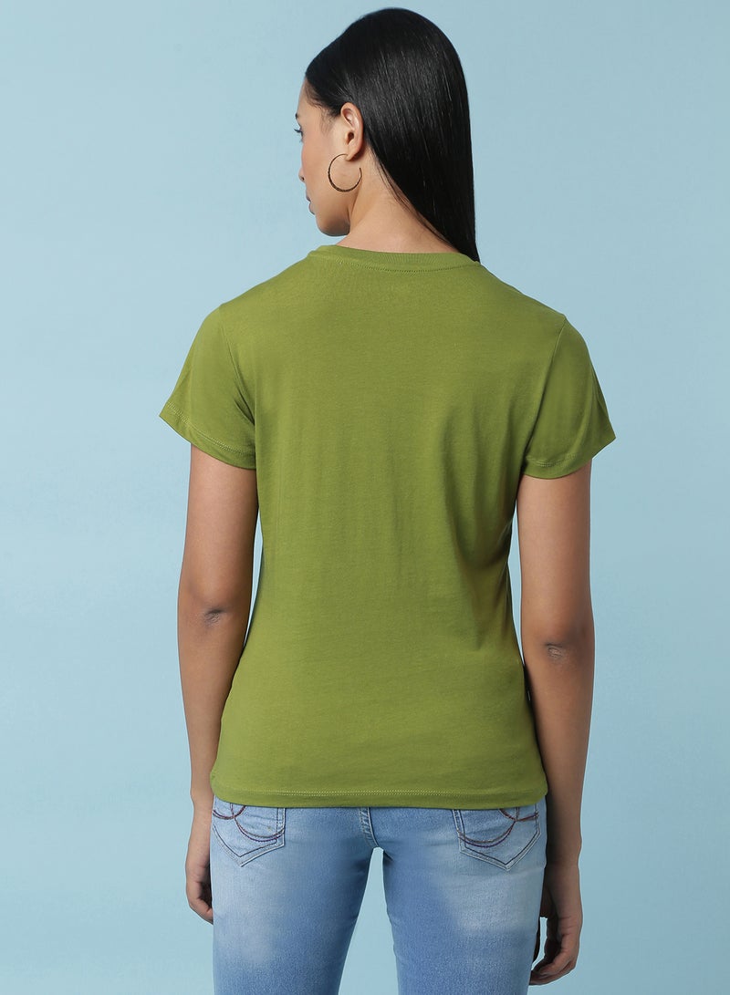 Round Neck Printed T-Shirt Olive