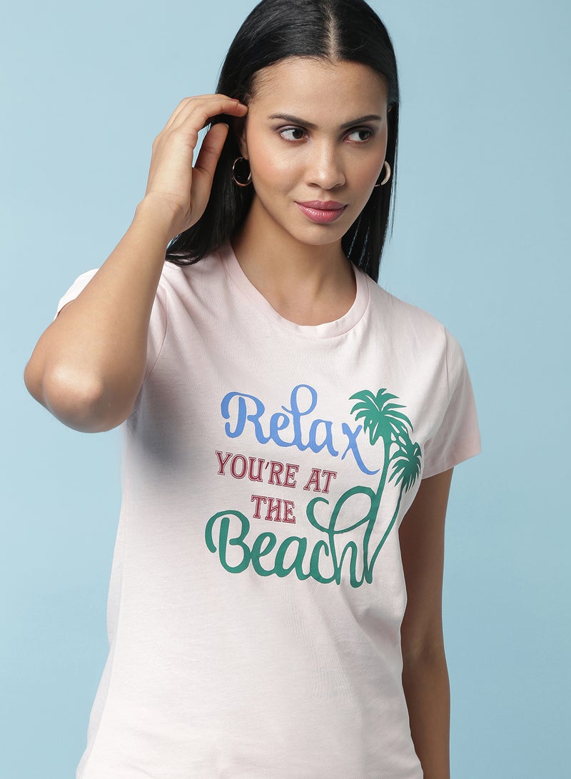 Aila Round Neck Printed T-Shirt Baby Pink - Image 4